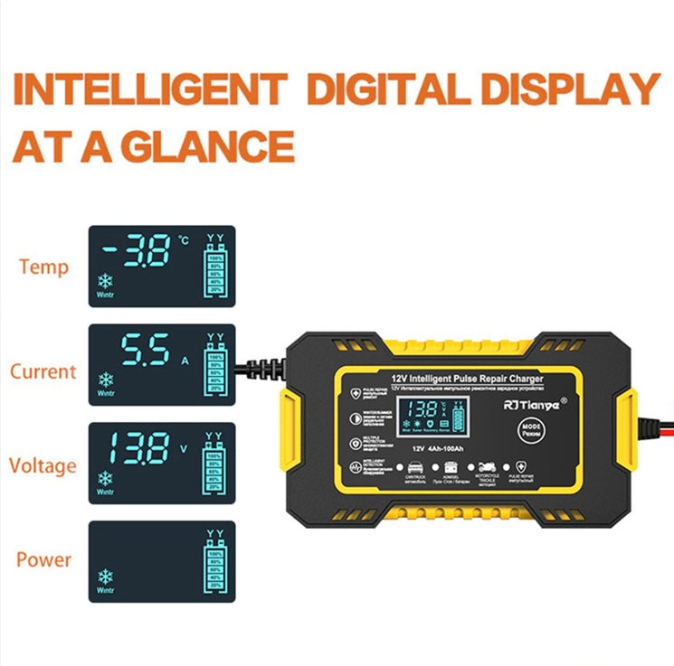 Battery Charger 12V 6A Intelligent Repair Charger with LCD Display